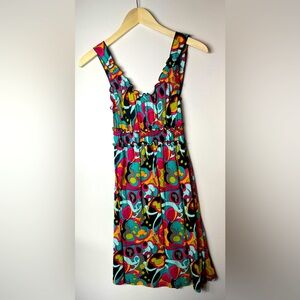 Disney Parks Womens Colorful Ruffle Hidden Mickey Mouse Print Sundress Size Xs